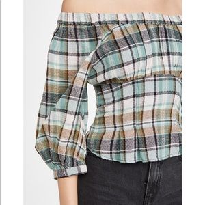 NWT Free People TEAGAN Plaid Puff Sleeve